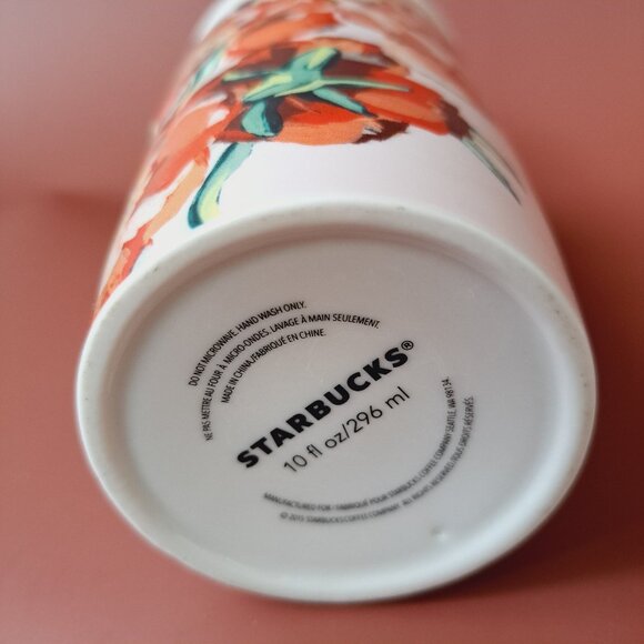 2015 Starbucks Floral Red Flowers Ceramic Travel Cup Tumbler 10oz Dot Collection - Picture 4 of 9
